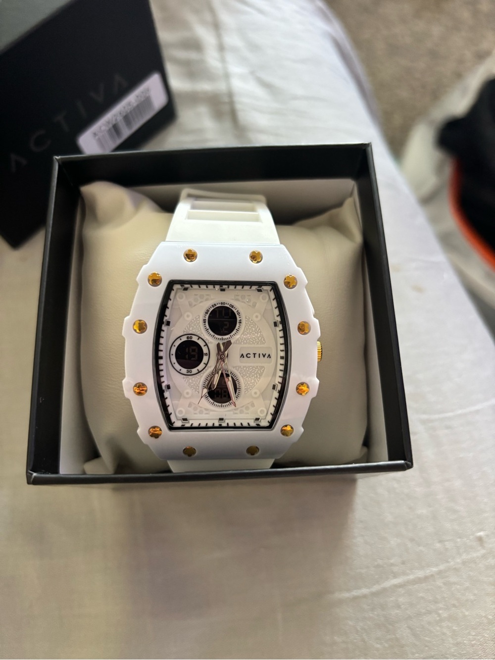 ACTIVA Men's White Chronograph Sport Watch with Gold Accents